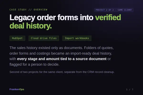 Legacy Documents to Deal History case study (project 2 of 2): overview
