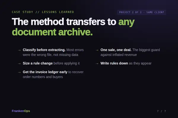 Legacy Documents to Deal History case study (project 2 of 2): lessons learned