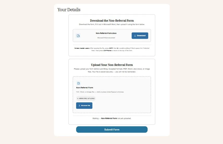 Light for Sight non-referral form